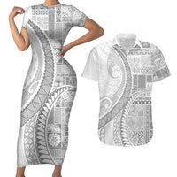 Samoa Siapo White Sunday Couples Matching Short Sleeve Bodycon Dress and Hawaiian Shirt Lotu Tamaiti Polynesian White Pattern LT9 White - Polynesian Pride