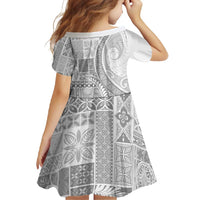 Samoa Siapo White Sunday Family Matching Long Sleeve Bodycon Dress and Hawaiian Shirt Lotu Tamaiti Polynesian White Pattern LT9 - Polynesian Pride