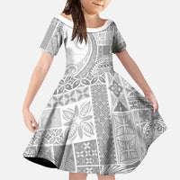 Samoa Siapo White Sunday Family Matching Off Shoulder Maxi Dress and Hawaiian Shirt Lotu Tamaiti Polynesian White Pattern LT9 Daughter's Dress White - Polynesian Pride