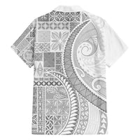 Samoa Siapo White Sunday Family Matching Off Shoulder Short Dress and Hawaiian Shirt Lotu Tamaiti Polynesian White Pattern LT9 - Polynesian Pride