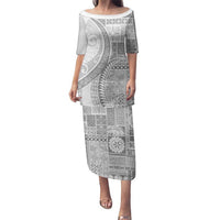 Samoa Siapo White Sunday Family Matching Puletasi and Hawaiian Shirt Lotu Tamaiti Polynesian White Pattern LT9 Mom's Dress White - Polynesian Pride