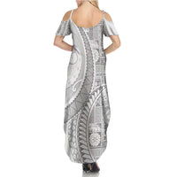 Samoa Siapo White Sunday Family Matching Summer Maxi Dress and Hawaiian Shirt Lotu Tamaiti Polynesian White Pattern LT9 - Polynesian Pride