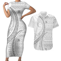 Tokelau White Sunday Couples Matching Short Sleeve Bodycon Dress and Hawaiian Shirt Lotu Tamaiti Ngatu Tokelau Feletoa Manulua LT9 White - Polynesian Pride