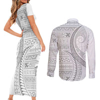 Tokelau White Sunday Couples Matching Short Sleeve Bodycon Dress and Long Sleeve Button Shirt Lotu Tamaiti Ngatu Tokelau Feletoa Manulua LT9 - Polynesian Pride