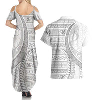 Tokelau White Sunday Couples Matching Summer Maxi Dress and Hawaiian Shirt Lotu Tamaiti Ngatu Tokelau Feletoa Manulua LT9 - Polynesian Pride