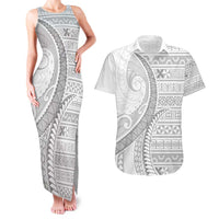 Tokelau White Sunday Couples Matching Tank Maxi Dress and Hawaiian Shirt Lotu Tamaiti Ngatu Tokelau Feletoa Manulua LT9 White - Polynesian Pride