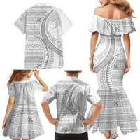Tokelau White Sunday Family Matching Mermaid Dress and Hawaiian Shirt Lotu Tamaiti Ngatu Tokelau Feletoa Manulua LT9 - Polynesian Pride