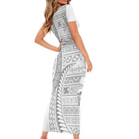 Tokelau White Sunday Short Sleeve Bodycon Dress Lotu Tamaiti Ngatu Tokelau Feletoa Manulua LT9 - Polynesian Pride