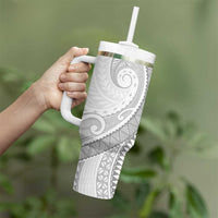 Tokelau White Sunday Tumbler With Handle Lotu Tamaiti Ngatu Tokelau Feletoa Manulua LT9 - Polynesian Pride