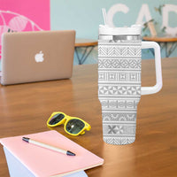 Tokelau White Sunday Tumbler With Handle Lotu Tamaiti Ngatu Tokelau Feletoa Manulua LT9 - Polynesian Pride