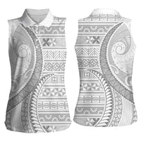 Tokelau White Sunday Women Sleeveless Polo Shirt Lotu Tamaiti Ngatu Tokelau Feletoa Manulua LT9 - Polynesian Pride