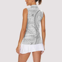 Tokelau White Sunday Women Sleeveless Polo Shirt Lotu Tamaiti Ngatu Tokelau Feletoa Manulua LT9 - Polynesian Pride