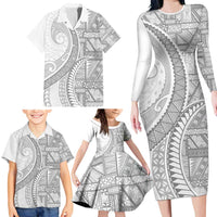 Tonga White Sunday Family Matching Long Sleeve Bodycon Dress and Hawaiian Shirt Lotu Tamaiti Ngatu Tribal LT9 - Polynesian Pride