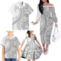 Tonga White Sunday Family Matching Off The Shoulder Long Sleeve Dress and Hawaiian Shirt Lotu Tamaiti Ngatu Tribal LT9 - Polynesian Pride