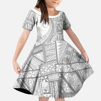 Tonga White Sunday Family Matching Off Shoulder Maxi Dress and Hawaiian Shirt Lotu Tamaiti Ngatu Tribal LT9 Daughter's Dress White - Polynesian Pride
