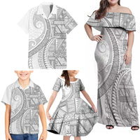 Tonga White Sunday Family Matching Off Shoulder Maxi Dress and Hawaiian Shirt Lotu Tamaiti Ngatu Tribal LT9 - Polynesian Pride