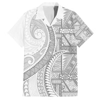 Tonga White Sunday Family Matching Off Shoulder Maxi Dress and Hawaiian Shirt Lotu Tamaiti Ngatu Tribal LT9 Dad's Shirt - Short Sleeve White - Polynesian Pride