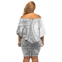 Tonga White Sunday Family Matching Off Shoulder Short Dress and Hawaiian Shirt Lotu Tamaiti Ngatu Tribal LT9 - Polynesian Pride