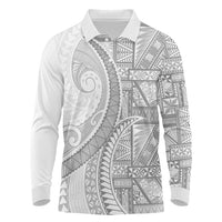 Tonga White Sunday Long Sleeve Polo Shirt Lotu Tamaiti Ngatu Tribal LT9 White - Polynesian Pride
