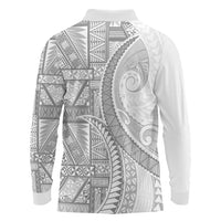 Tonga White Sunday Long Sleeve Polo Shirt Lotu Tamaiti Ngatu Tribal LT9 - Polynesian Pride