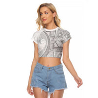Tonga White Sunday Raglan Cropped T Shirt Lotu Tamaiti Ngatu Tribal - Polynesian Pride
