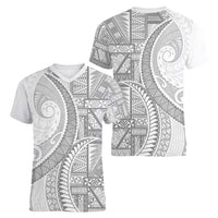 Tonga White Sunday Women V-Neck T-Shirt Lotu Tamaiti Ngatu Tribal LT9 - Polynesian Pride