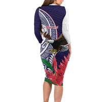 American Samoa Bald Eagle Personalized Family Matching Long Sleeve Bodycon Dress and Hawaiian Shirt Polynesian Teuila Flowers LT9 - Polynesian Pride