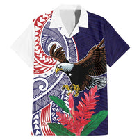 American Samoa Bald Eagle Personalized Family Matching Mermaid Dress and Hawaiian Shirt Polynesian Teuila Flowers LT9 Dad's Shirt - Short Sleeve Blue - Polynesian Pride