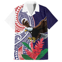 American Samoa Bald Eagle Personalized Family Matching Off The Shoulder Long Sleeve Dress and Hawaiian Shirt Polynesian Teuila Flowers LT9 Dad's Shirt - Short Sleeve Blue - Polynesian Pride