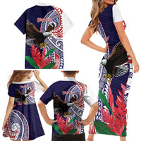 American Samoa Bald Eagle Personalized Family Matching Short Sleeve Bodycon Dress and Hawaiian Shirt Polynesian Teuila Flowers LT9 - Polynesian Pride
