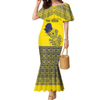 Niue Crab Personalised Family Matching Mermaid Dress and Hawaiian Shirt Niuean Hiapo Pattern LT9 Mom's Dress Gold - Polynesian Pride