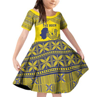 Niue Crab Personalised Family Matching Off Shoulder Short Dress and Hawaiian Shirt Niuean Hiapo Pattern LT9 Daughter's Dress Gold - Polynesian Pride