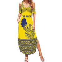 Niue Crab Personalised Family Matching Summer Maxi Dress and Hawaiian Shirt Niuean Hiapo Pattern LT9 Mom's Dress Gold - Polynesian Pride