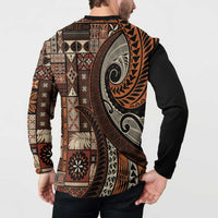 Vintage Samoa Siapo Mamanu Button Sweatshirt Brown Samoan Tapa Motif LT9 - Polynesian Pride