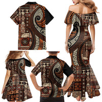 Vintage Samoa Siapo Mamanu Family Matching Mermaid Dress and Hawaiian Shirt Brown Samoan Tapa Motif LT9 - Polynesian Pride