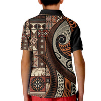 Vintage Samoa Siapo Mamanu Kid Polo Shirt Brown Samoan Tapa Motif - Polynesian Pride