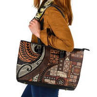Vintage Samoa Siapo Mamanu Leather Tote Bag Brown Samoan Tapa Motif - Polynesian Pride