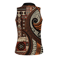 Vintage Samoa Siapo Mamanu Women Sleeveless Polo Shirt Brown Samoan Tapa Motif LT9 - Polynesian Pride