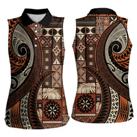 Vintage Samoa Siapo Mamanu Women Sleeveless Polo Shirt Brown Samoan Tapa Motif LT9 - Polynesian Pride