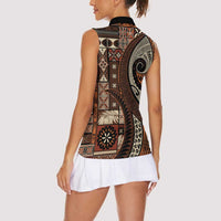 Vintage Samoa Siapo Mamanu Women Sleeveless Polo Shirt Brown Samoan Tapa Motif LT9 - Polynesian Pride