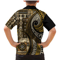 Vintage Samoa Siapo Mamanu Family Matching Mermaid Dress and Hawaiian Shirt Gold Samoan Tapa Motif LT9 - Polynesian Pride