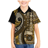 Vintage Samoa Siapo Mamanu Family Matching Mermaid Dress and Hawaiian Shirt Gold Samoan Tapa Motif LT9 Son's Shirt Gold - Polynesian Pride