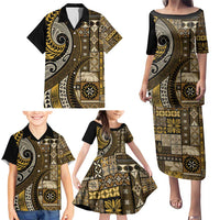 Vintage Samoa Siapo Mamanu Family Matching Puletasi and Hawaiian Shirt Gold Samoan Tapa Motif LT9 - Polynesian Pride