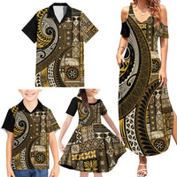 Vintage Samoa Siapo Mamanu Family Matching Summer Maxi Dress and Hawaiian Shirt Gold Samoan Tapa Motif LT9 - Polynesian Pride