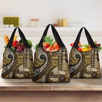 Vintage Samoa Siapo Mamanu Grocery Bag Gold Samoan Tapa Motif - Polynesian Pride