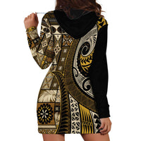 Vintage Samoa Siapo Mamanu Hoodie Dress Gold Samoan Tapa Motif LT9 - Polynesian Pride