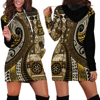 Vintage Samoa Siapo Mamanu Hoodie Dress Gold Samoan Tapa Motif LT9 - Polynesian Pride