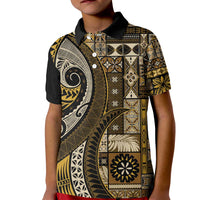 Vintage Samoa Siapo Mamanu Kid Polo Shirt Gold Samoan Tapa Motif - Polynesian Pride