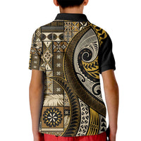 Vintage Samoa Siapo Mamanu Kid Polo Shirt Gold Samoan Tapa Motif - Polynesian Pride