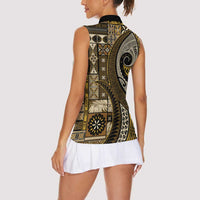 Vintage Samoa Siapo Mamanu Women Sleeveless Polo Shirt Gold Samoan Tapa Motif LT9 - Polynesian Pride